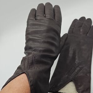 Sophisticated Deco Brown Leather Lined Gloves Filene's